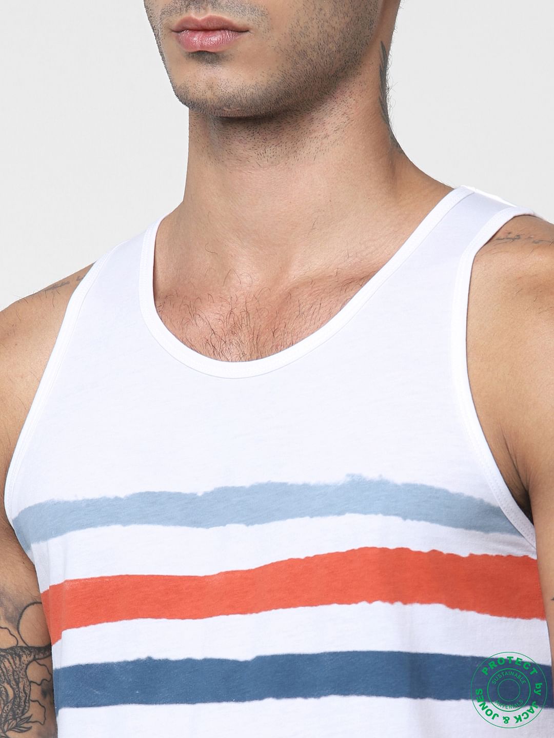 White Striped Patch Vest