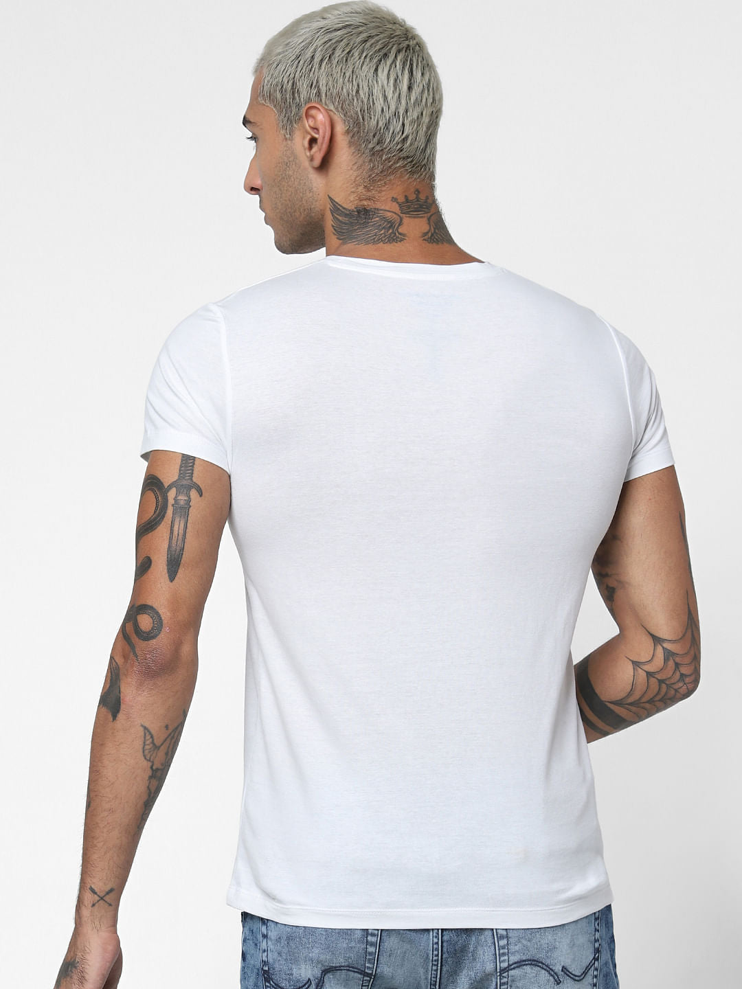 White Beach Print Crew Neck T-shirt
