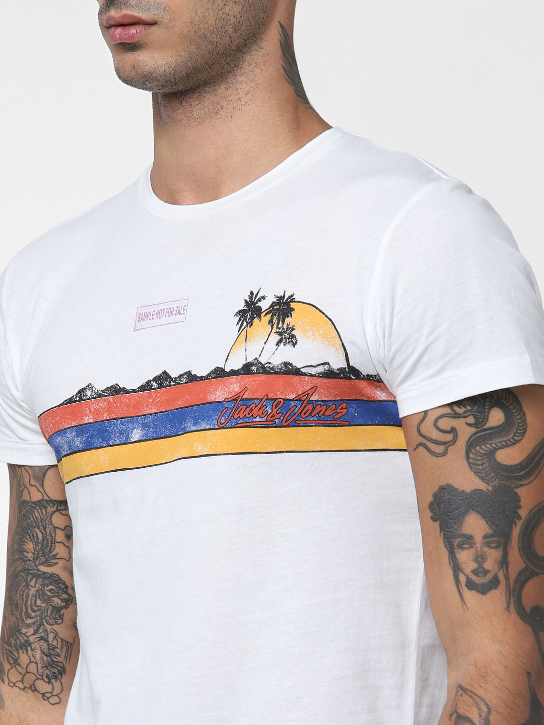 White Beach Print Crew Neck T-shirt