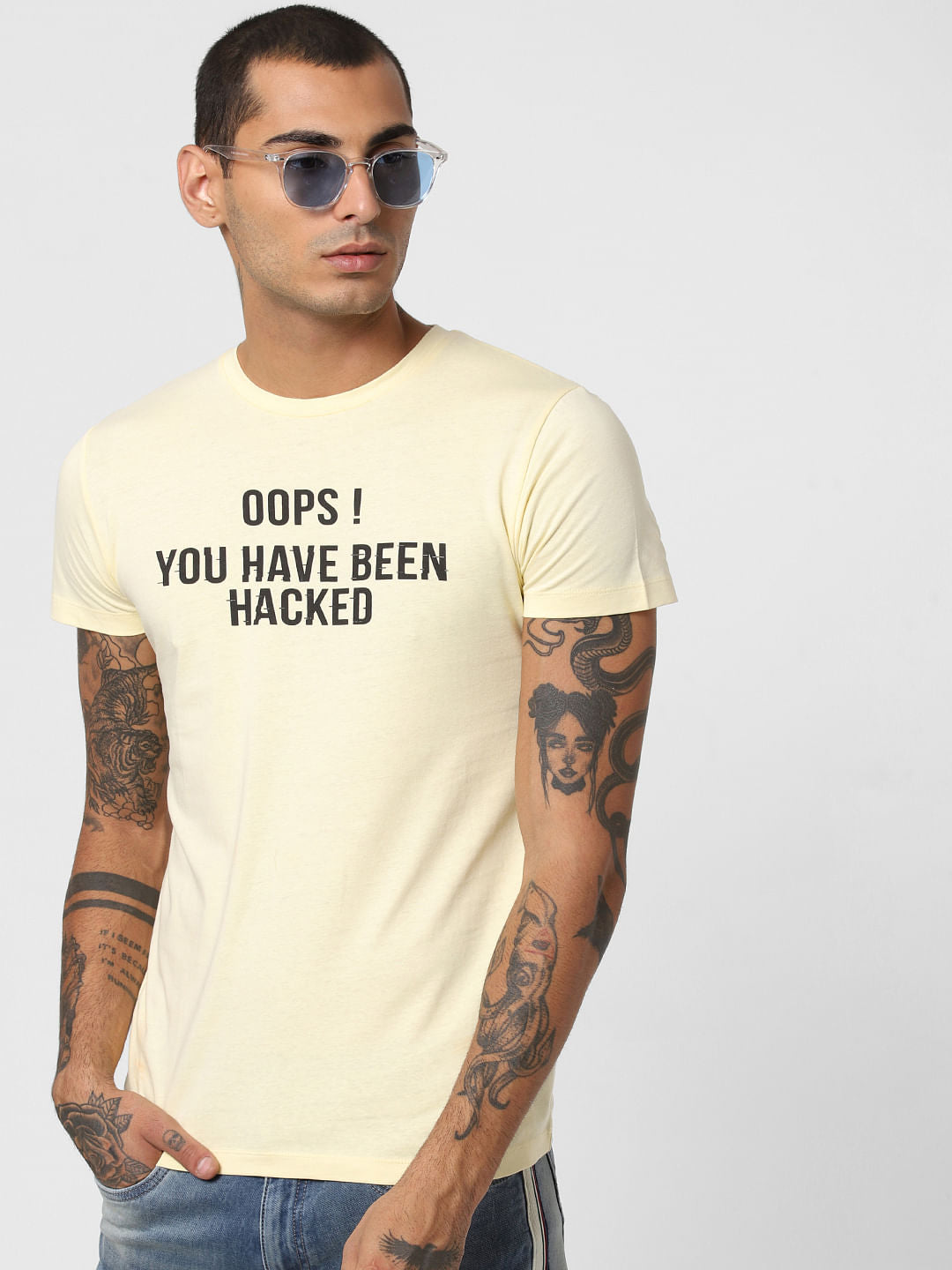 Yellow Slogan Print Crew Neck T-shirt