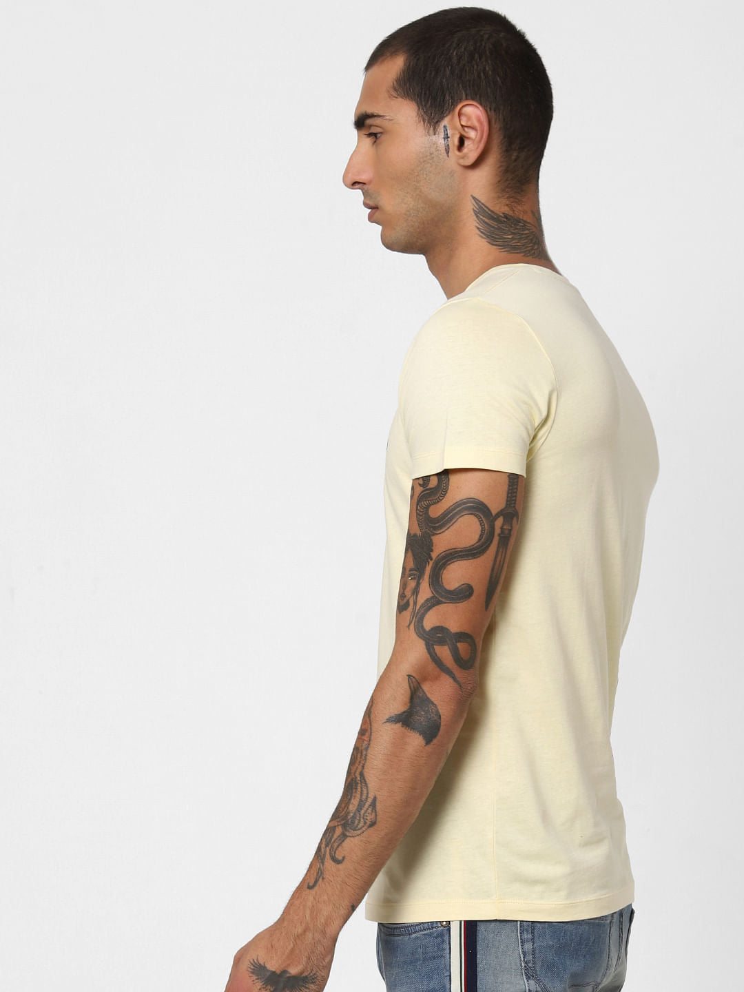 Yellow Slogan Print Crew Neck T-shirt