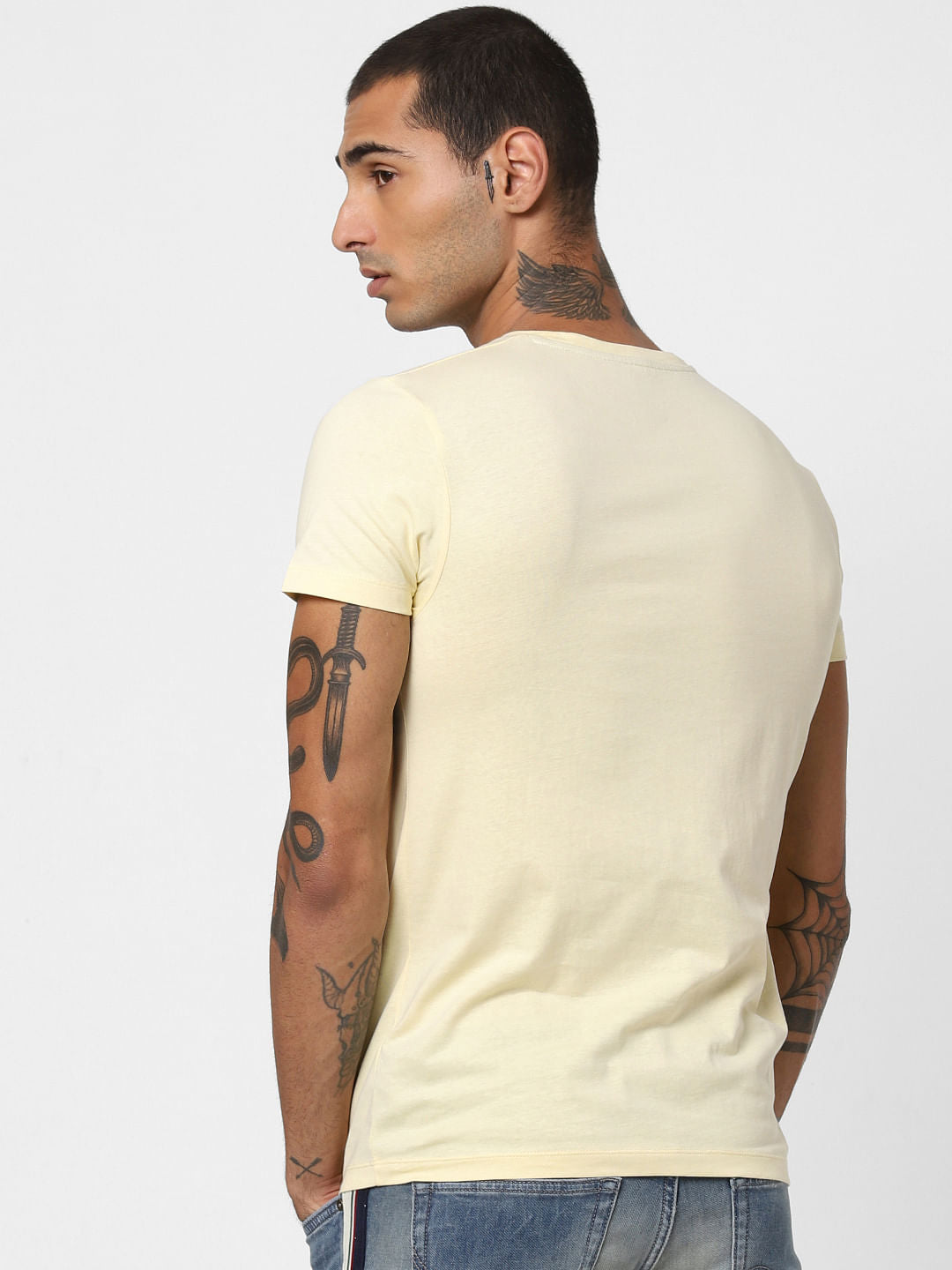 Yellow Slogan Print Crew Neck T-shirt