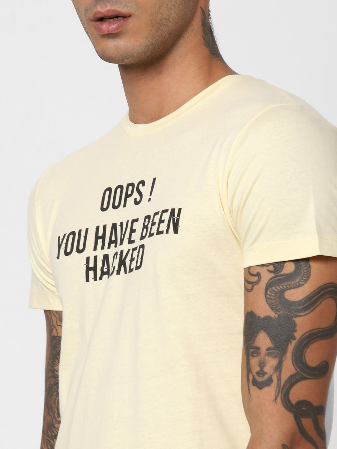 Yellow Slogan Print Crew Neck T-shirt