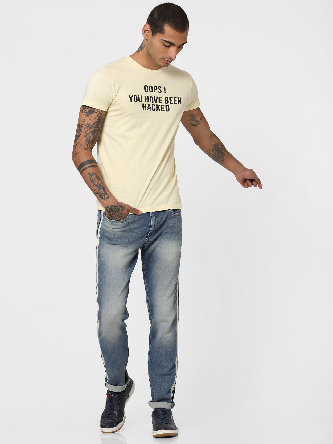 Yellow Slogan Print Crew Neck T-shirt