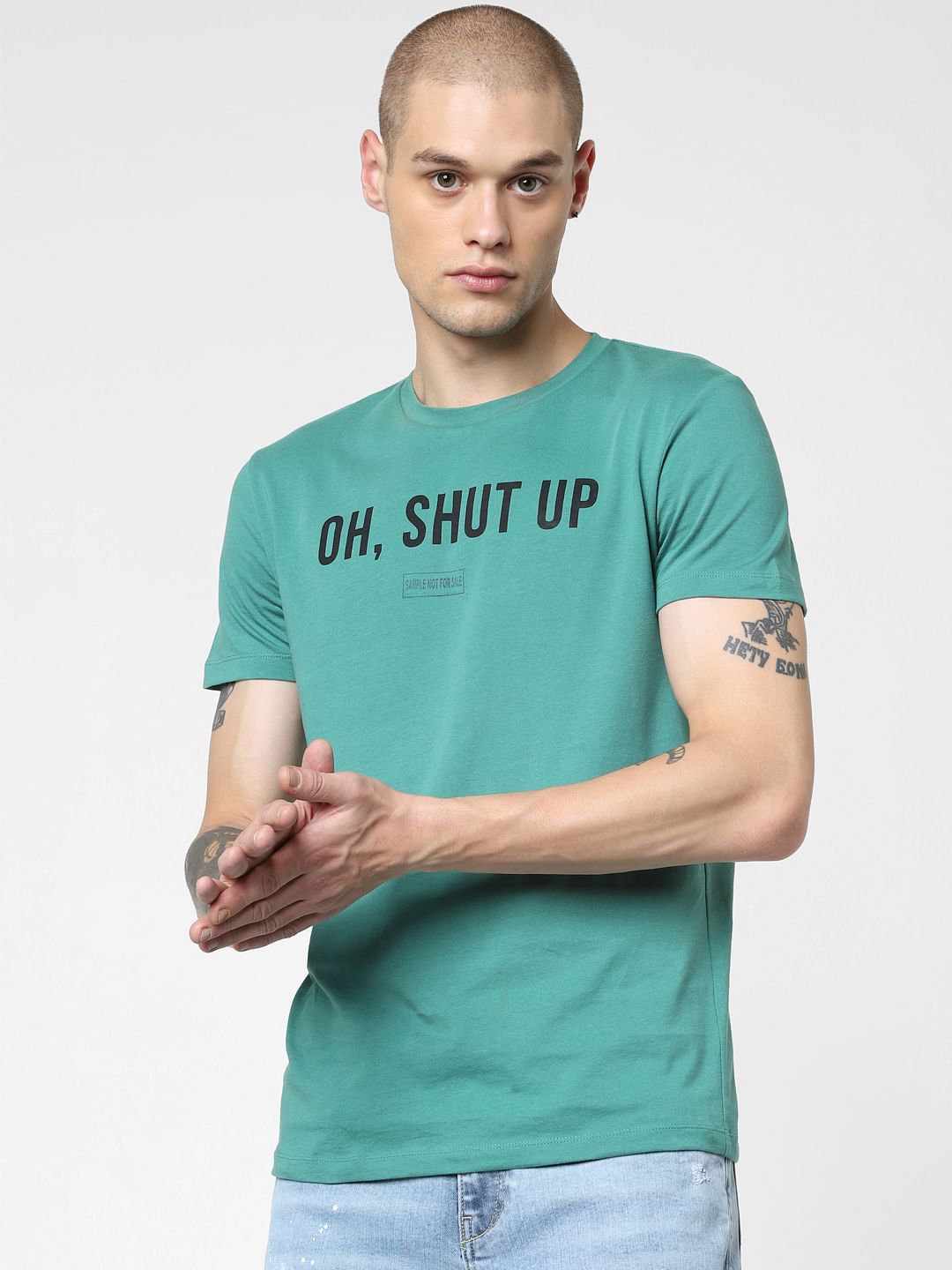 Green Slogan Print Crew Neck T-shirt
