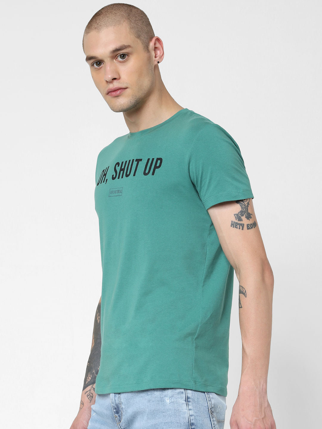 Green Slogan Print Crew Neck T-shirt