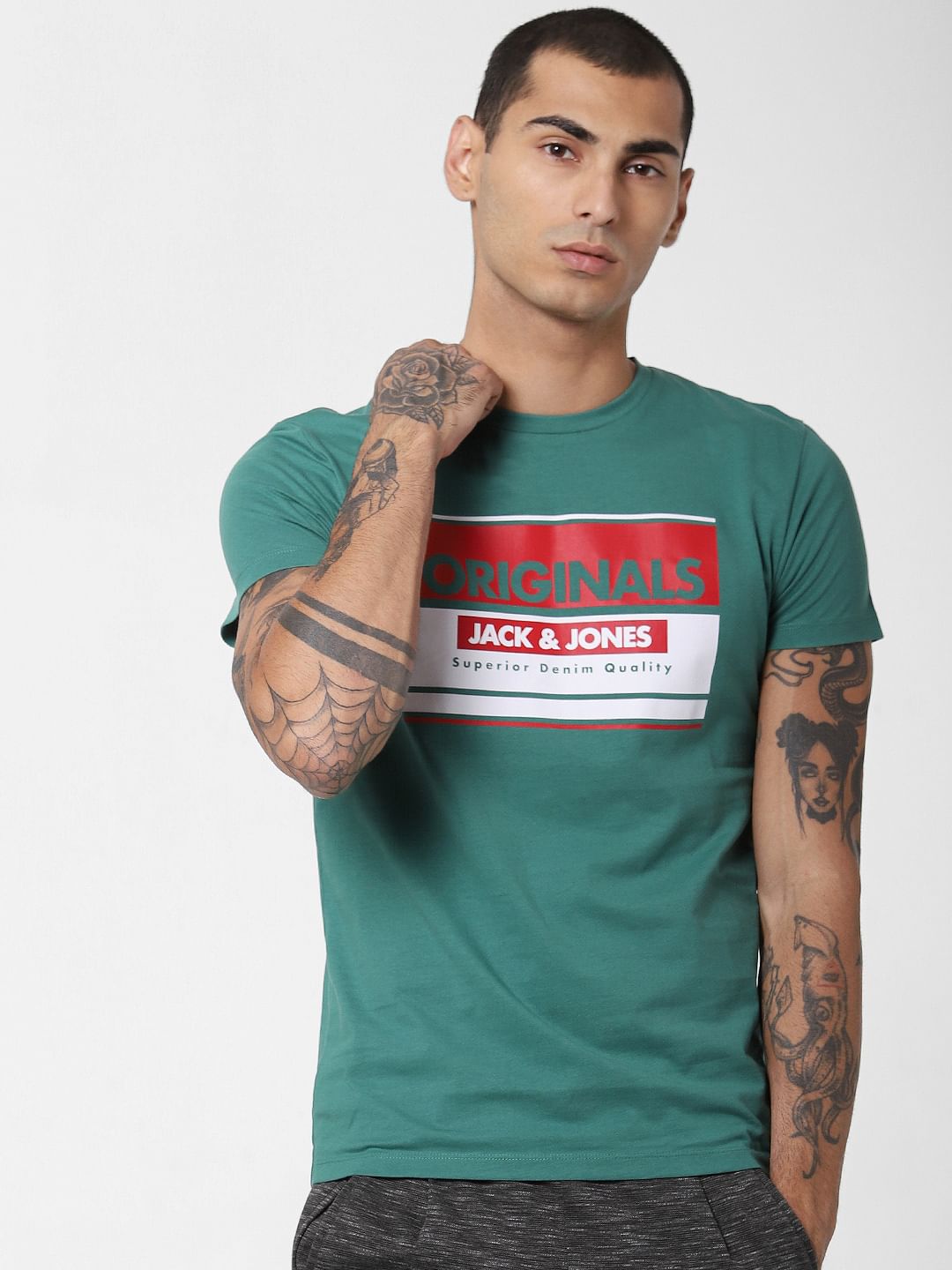 Green Logo Print Crew Neck T-shirt