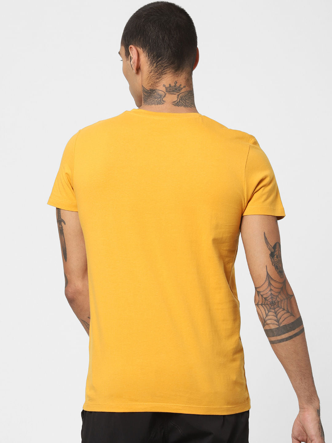 Yellow Text Print Crew Neck T-shirt