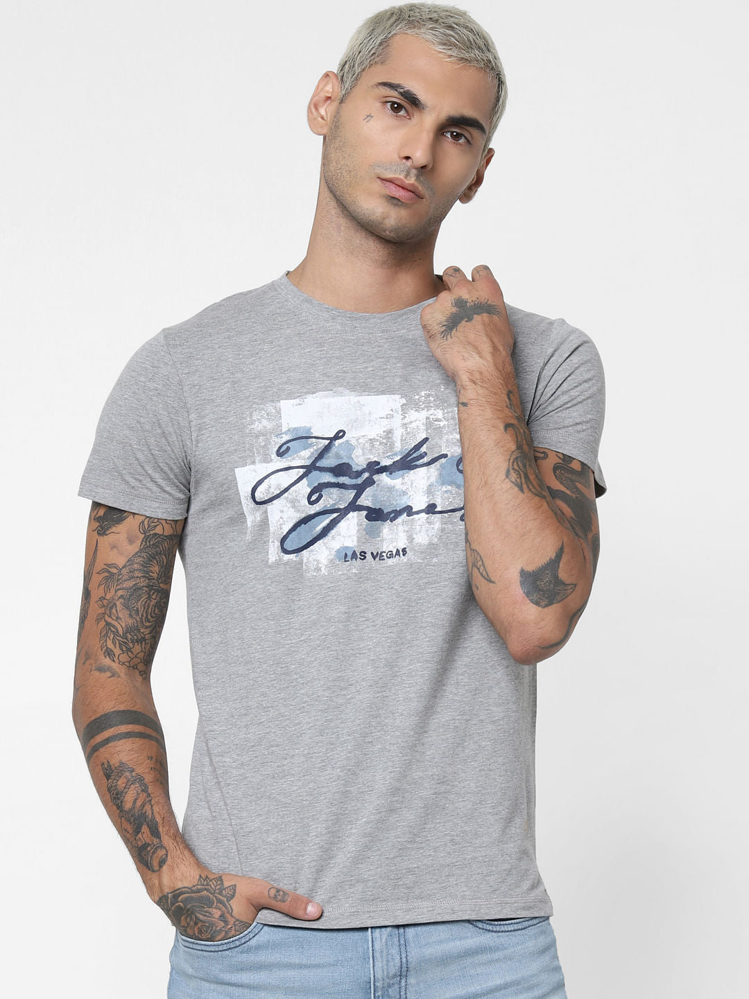 Grey Logo Print Crew Neck T-shirt
