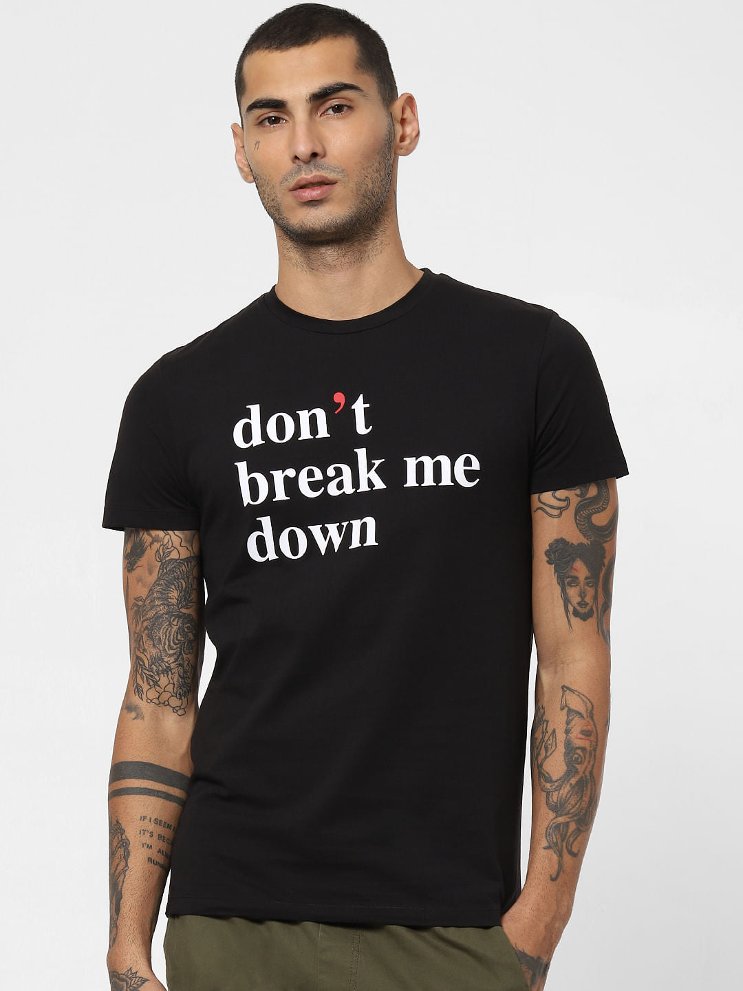 Black Slogan Print Crew Neck T-shirt