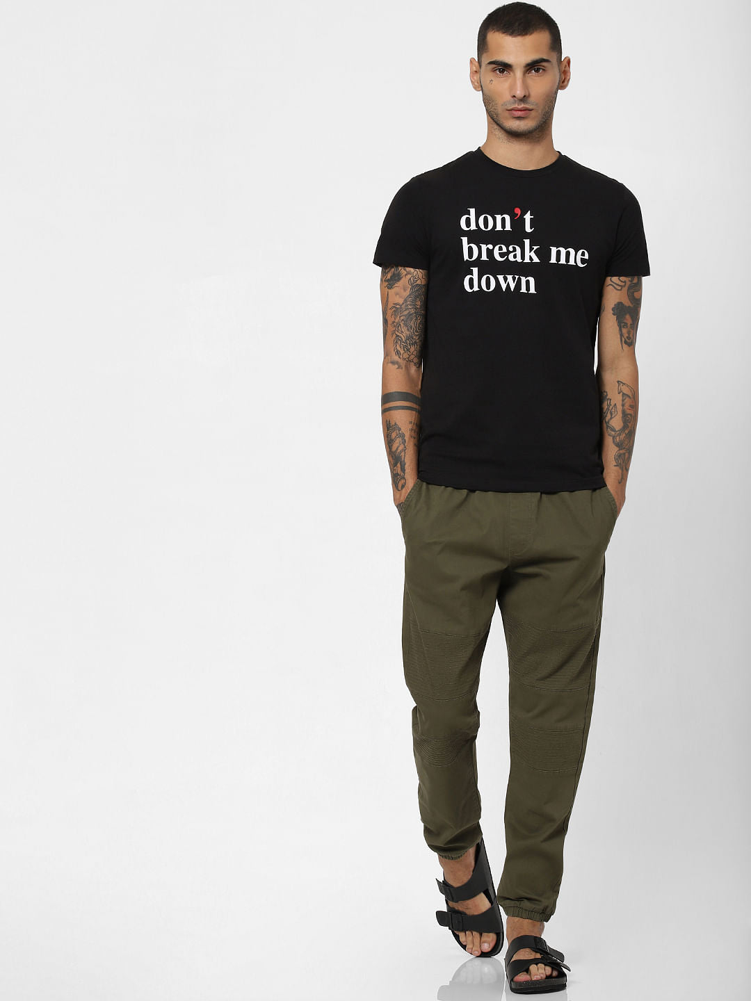 Black Slogan Print Crew Neck T-shirt