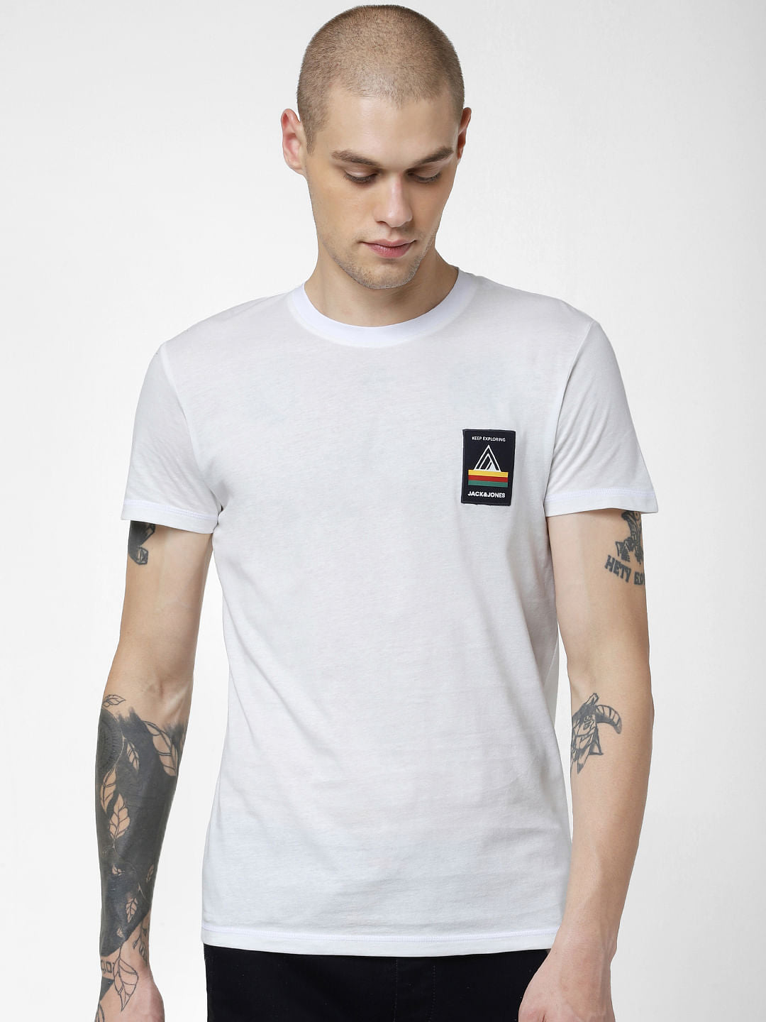 White Logo Print Crew Neck T-shirt