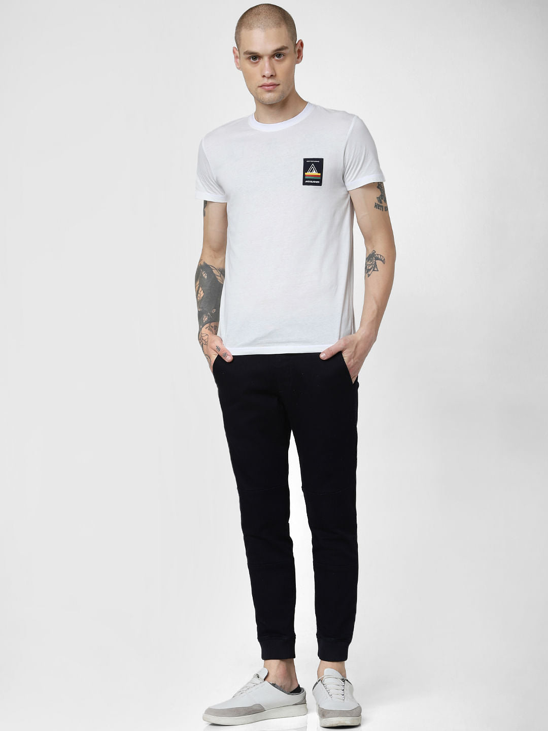 White Logo Print Crew Neck T-shirt