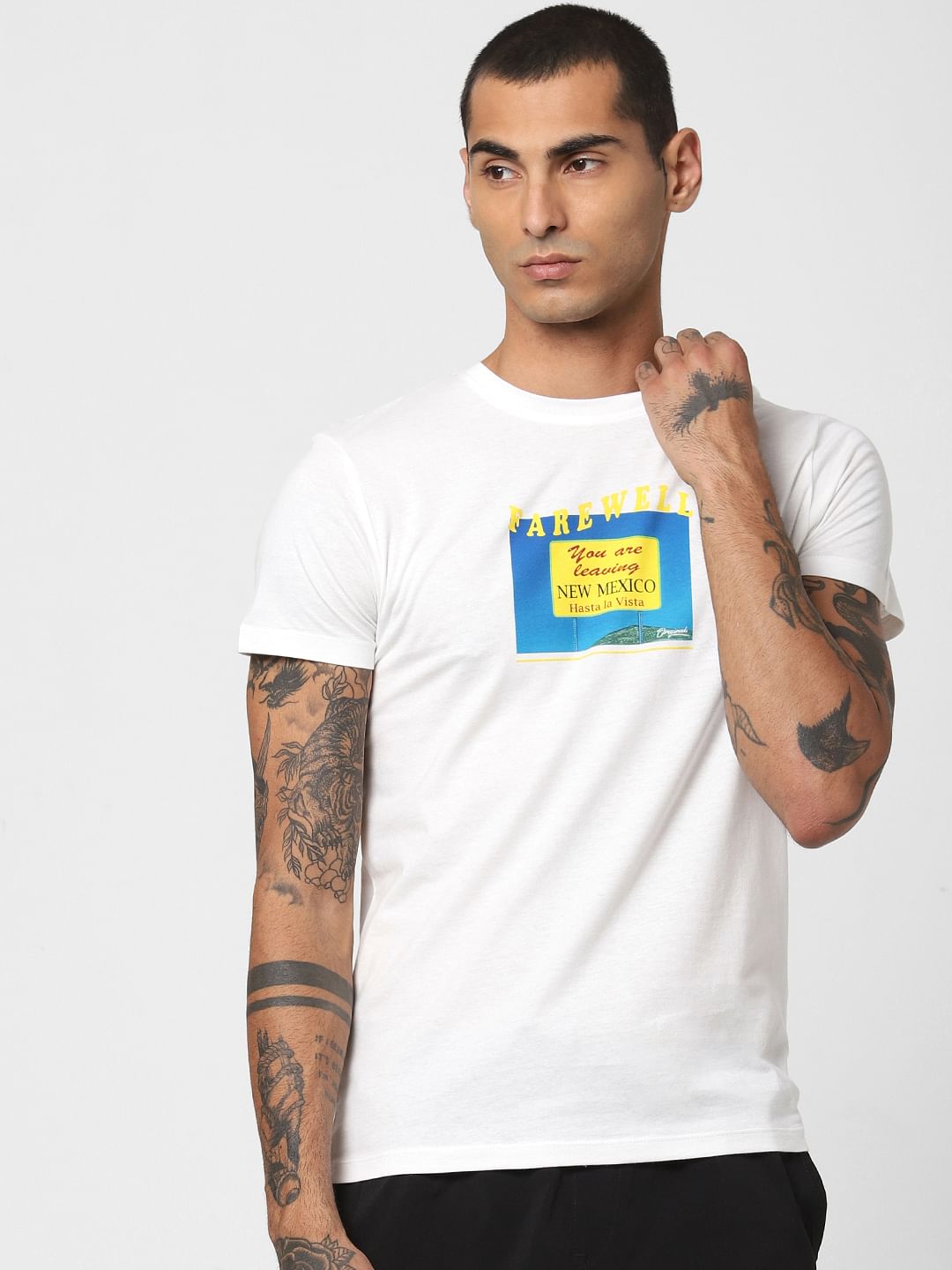 White Typographic Print Crew Neck T-shirt
