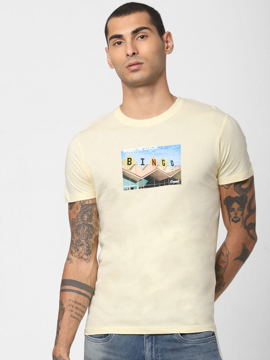 Yellow Typographic Print Crew Neck T-shirt