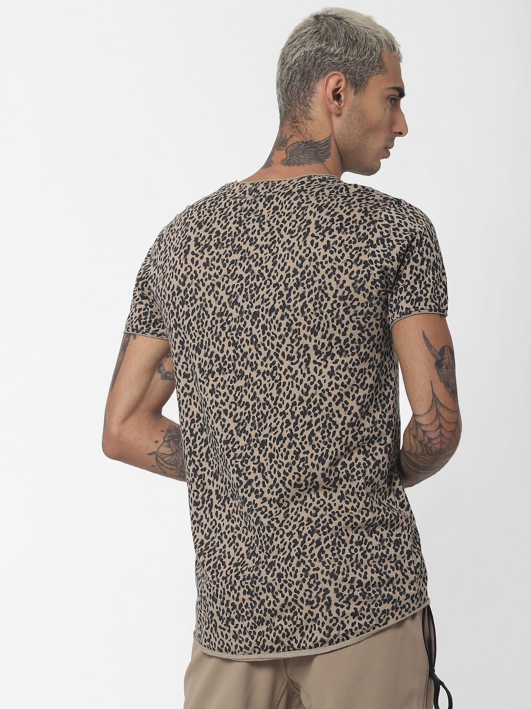 Light Brown Animal Print Crew Neck T-shirt