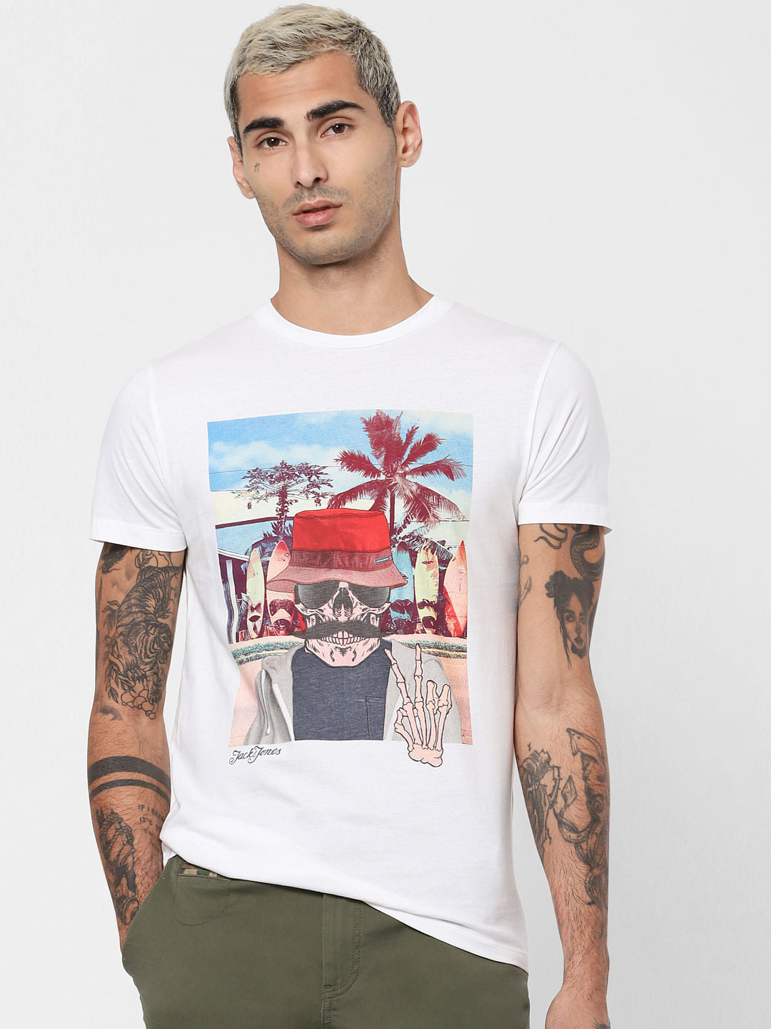White Graphic Print Crew Neck T-shirt