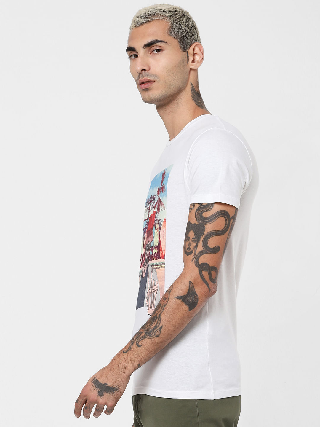 White Graphic Print Crew Neck T-shirt