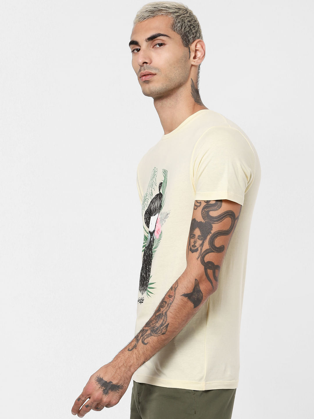 Yellow Graphic Print Crew Neck T-shirt