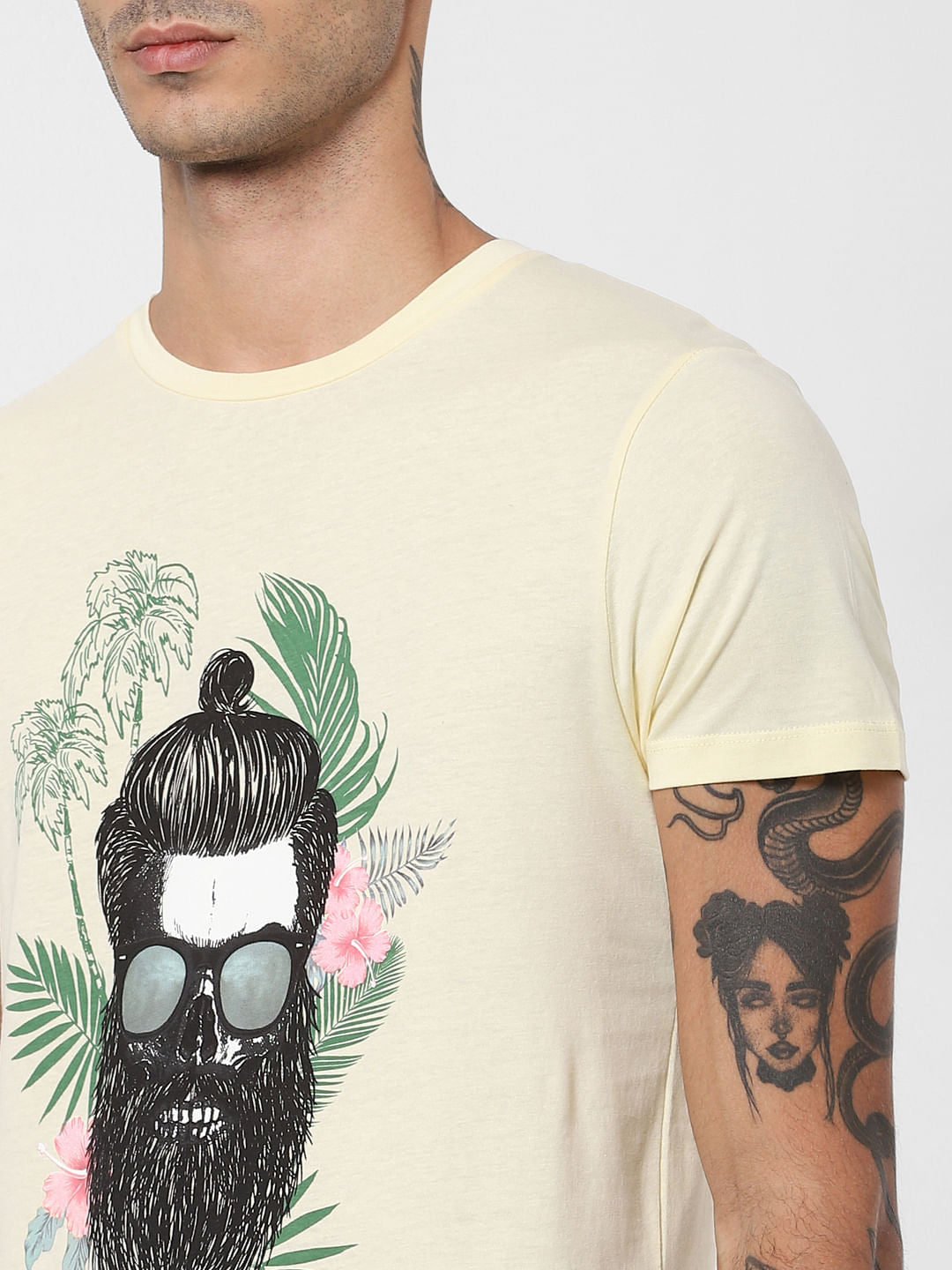 Yellow Graphic Print Crew Neck T-shirt