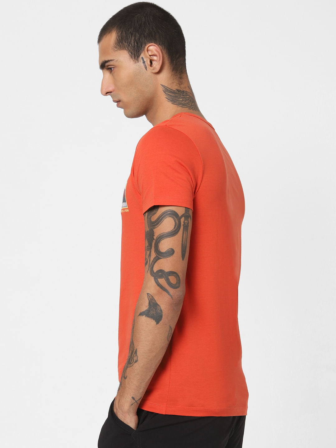 Orange Graphic Print Crew Neck T-shirt
