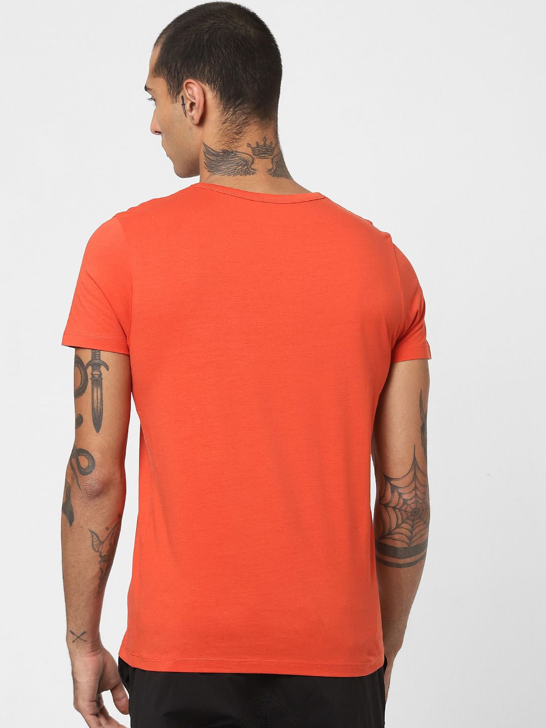 Orange Graphic Print Crew Neck T-shirt