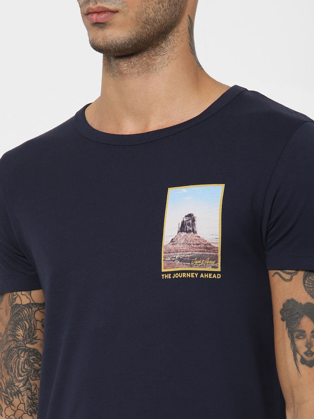 Blue Graphic Chest Print T-shirt