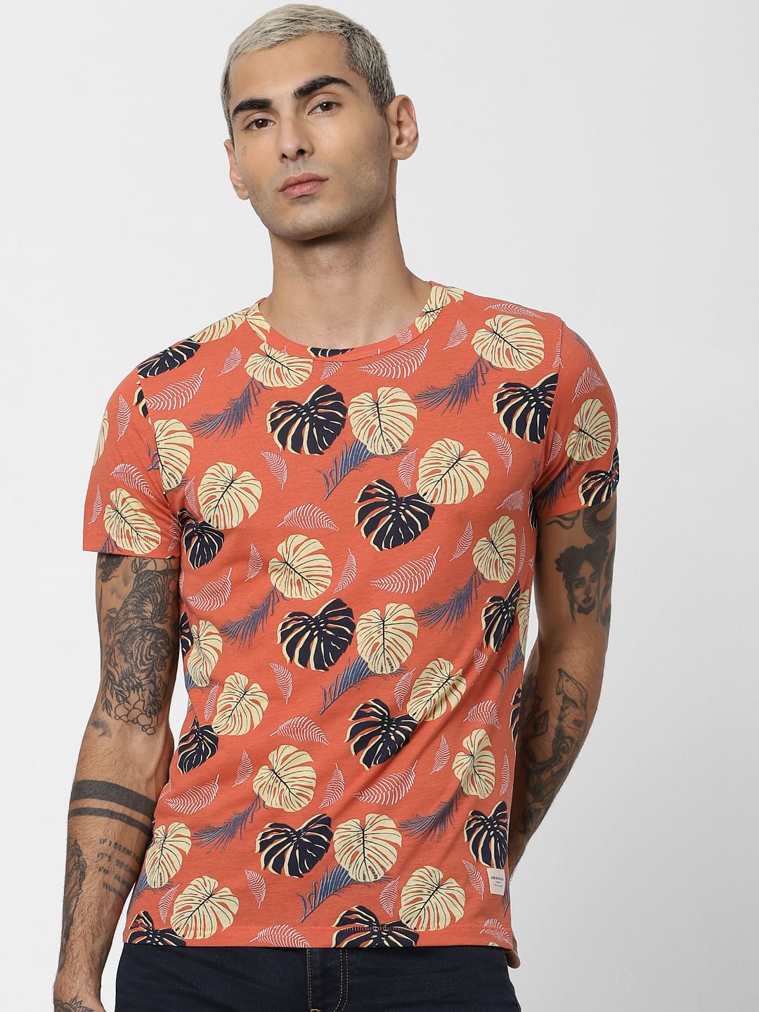 Light Red Printed Crew Neck T-shirt