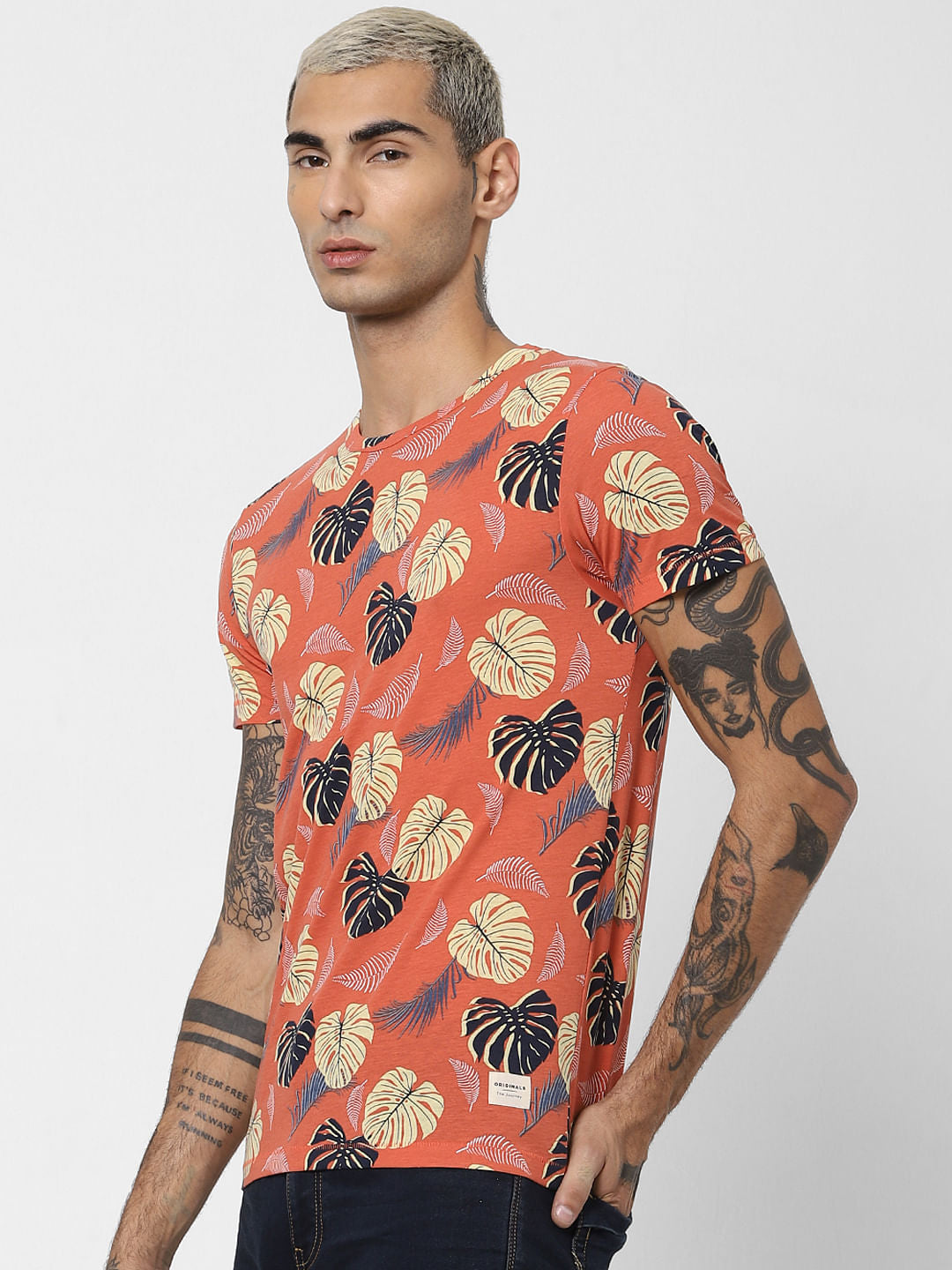 Light Red Printed Crew Neck T-shirt