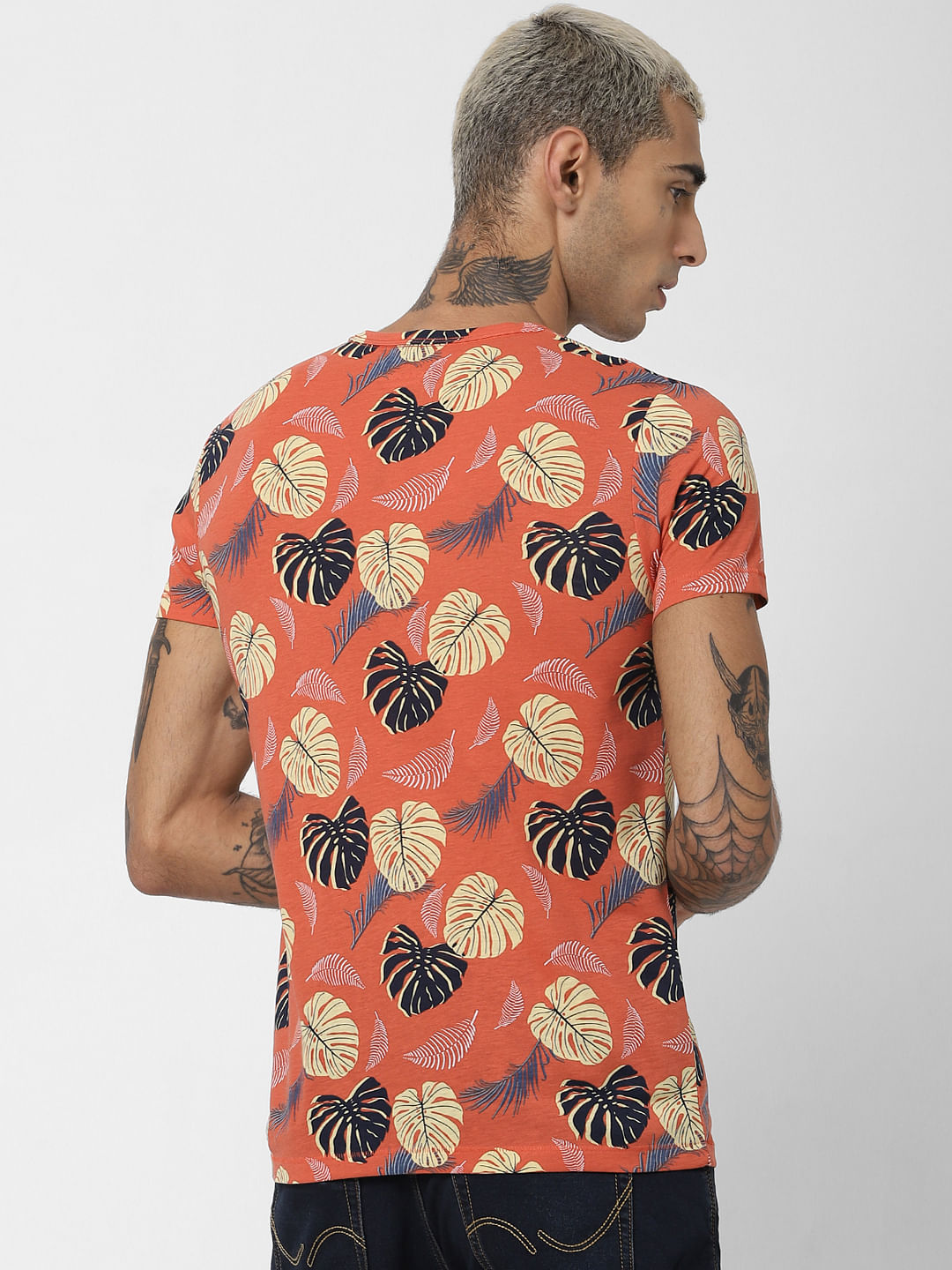Light Red Printed Crew Neck T-shirt