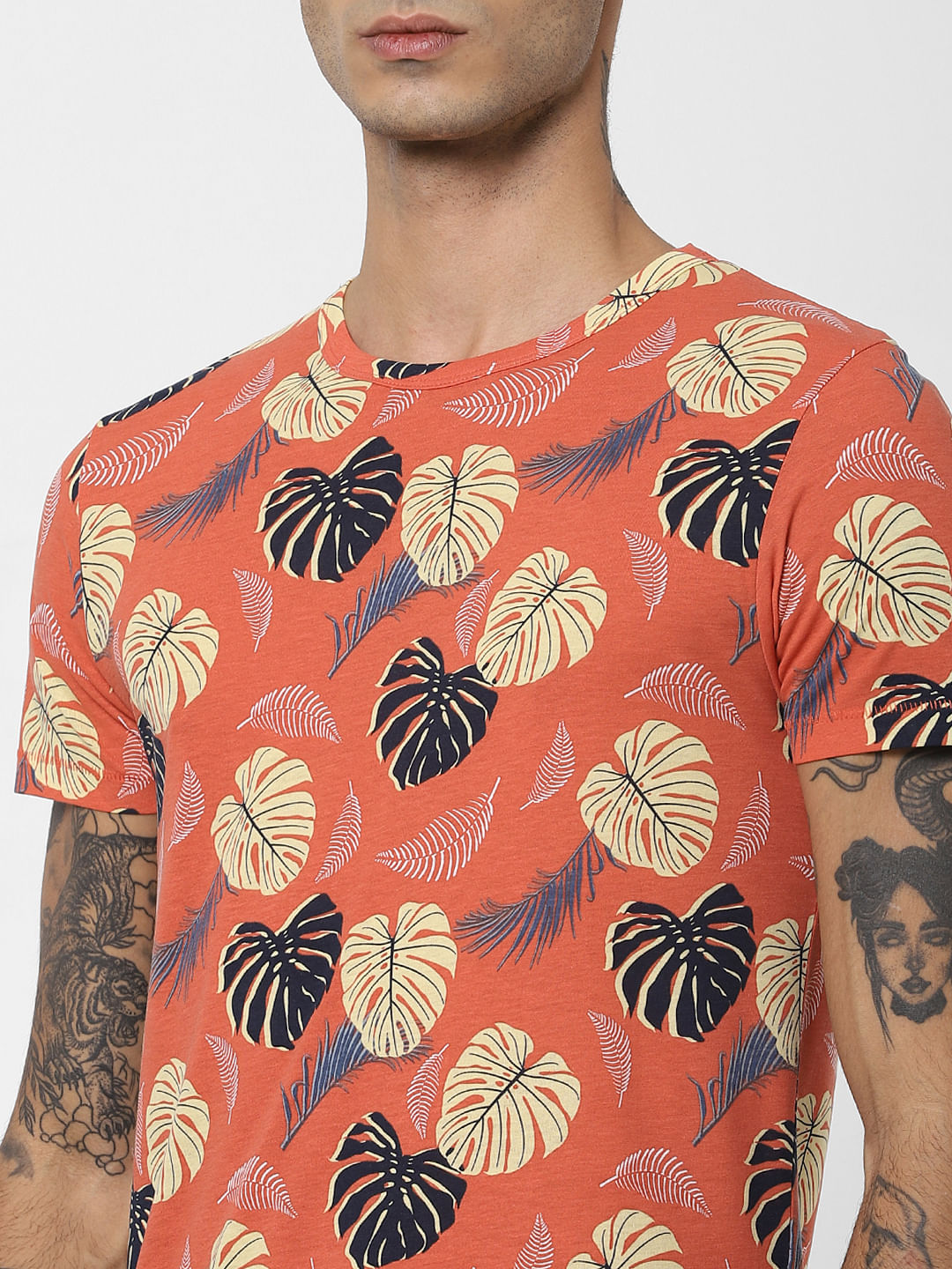 Light Red Printed Crew Neck T-shirt