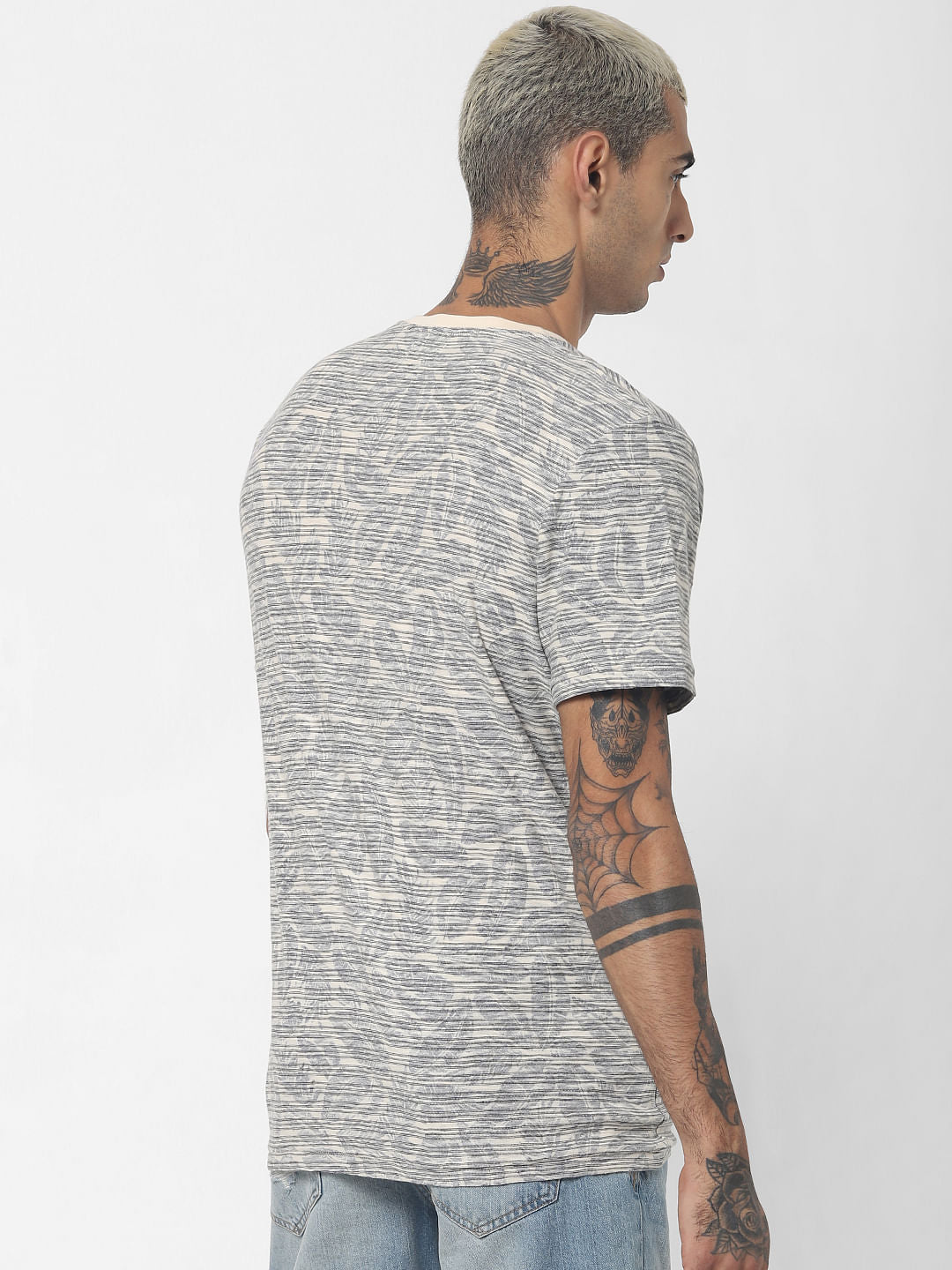 Ecru All Over Print Crew Neck T-shirt