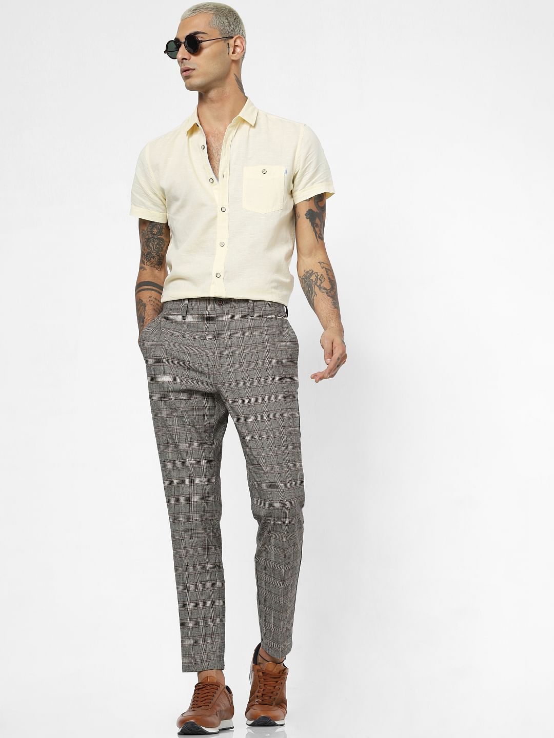 Light Yellow Linen Short Sleeves Shirt