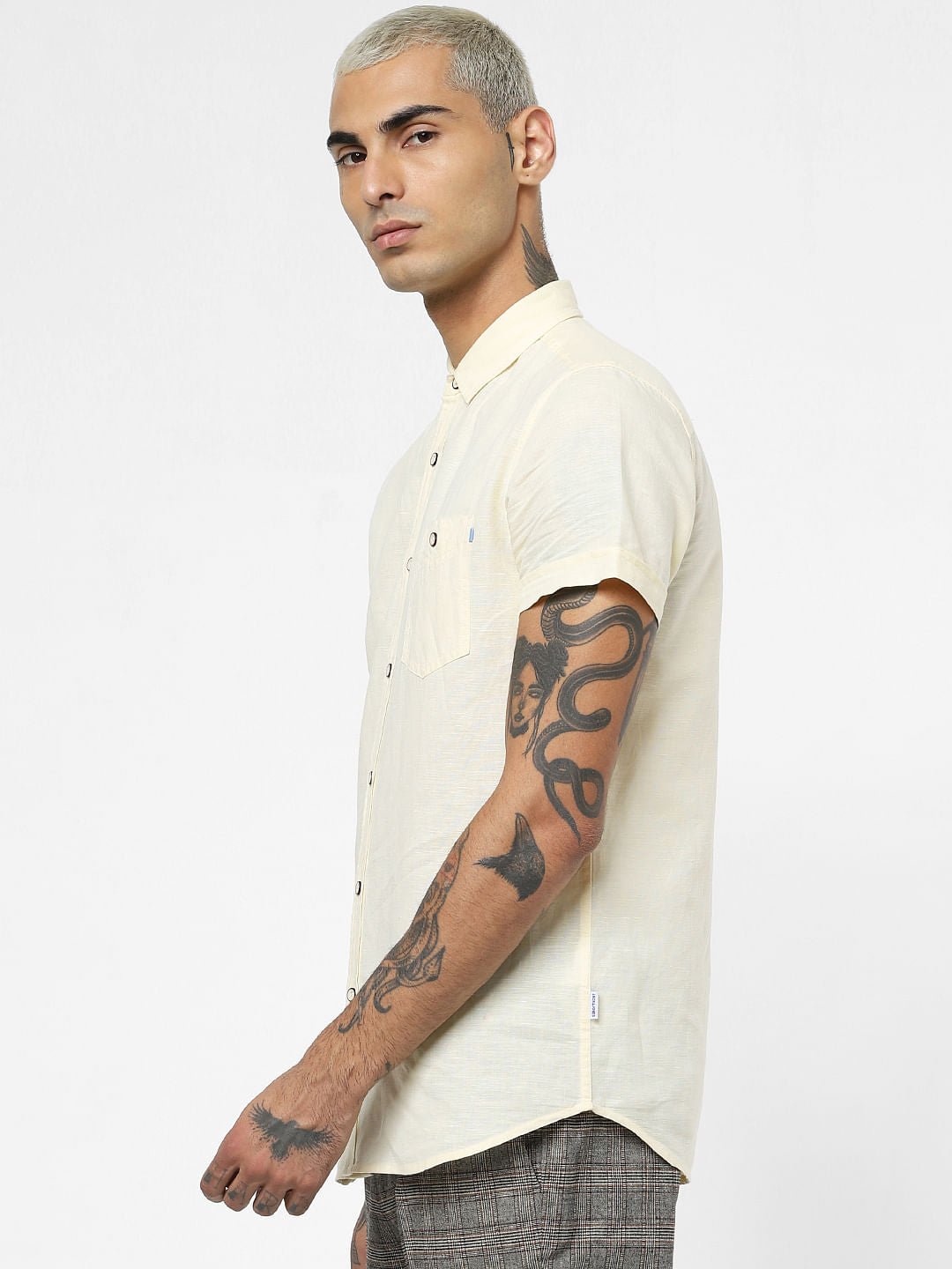 Light Yellow Linen Short Sleeves Shirt