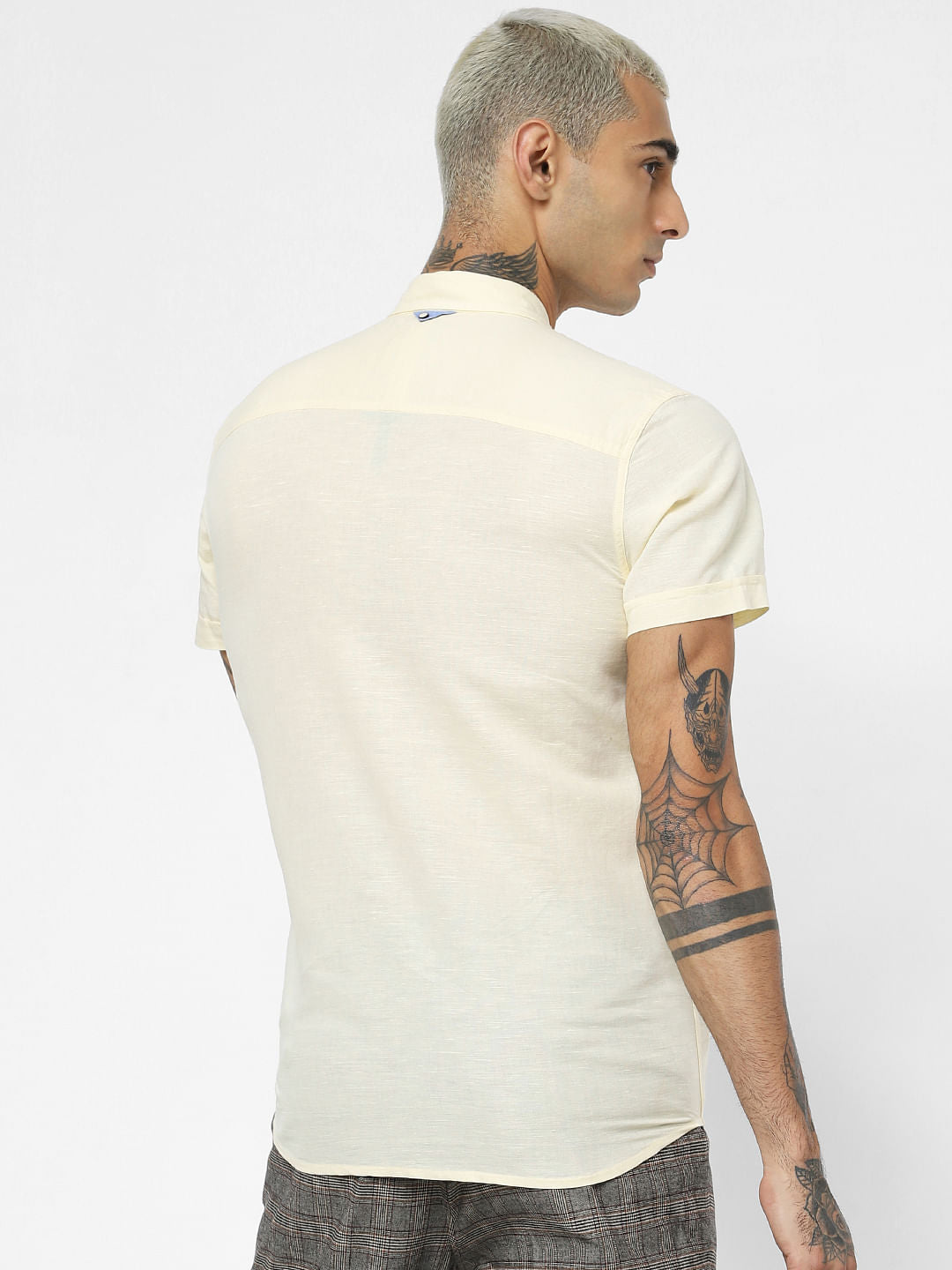 Light Yellow Linen Short Sleeves Shirt