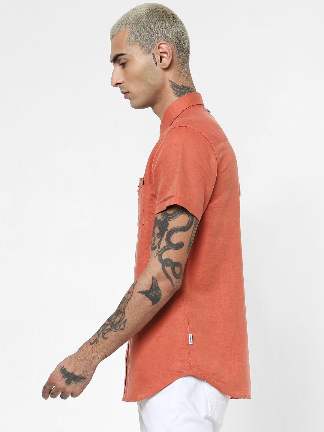 Rust Linen Short Sleeves Shirt
