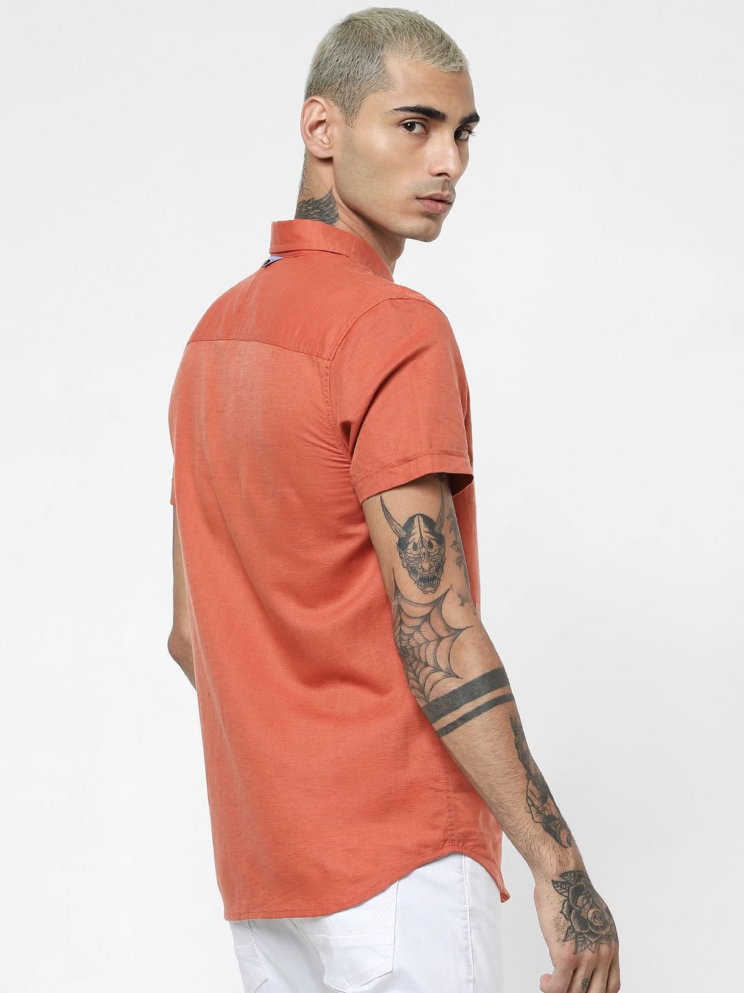 Rust Linen Short Sleeves Shirt