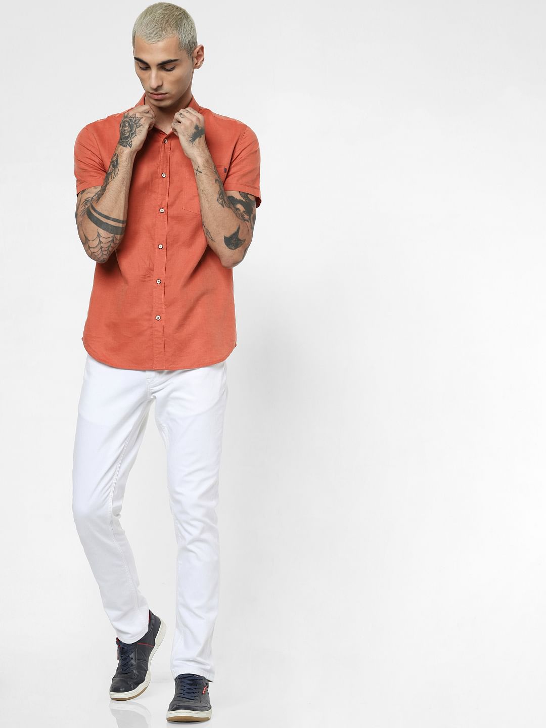 Rust Linen Short Sleeves Shirt