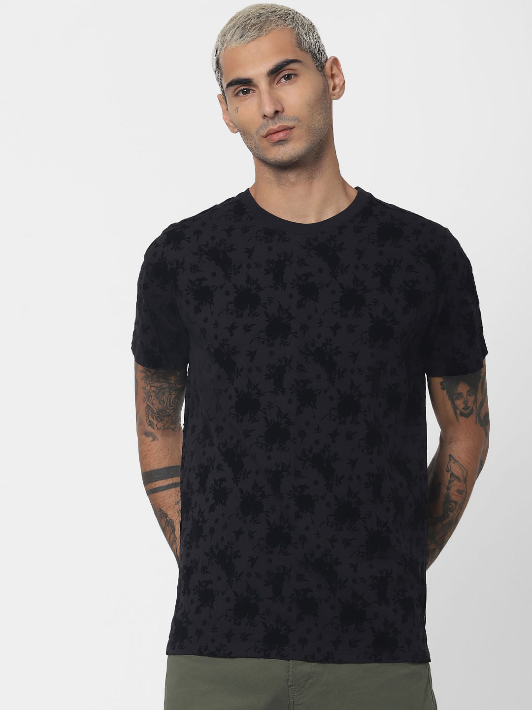Black Printed Crew Neck T-shirt