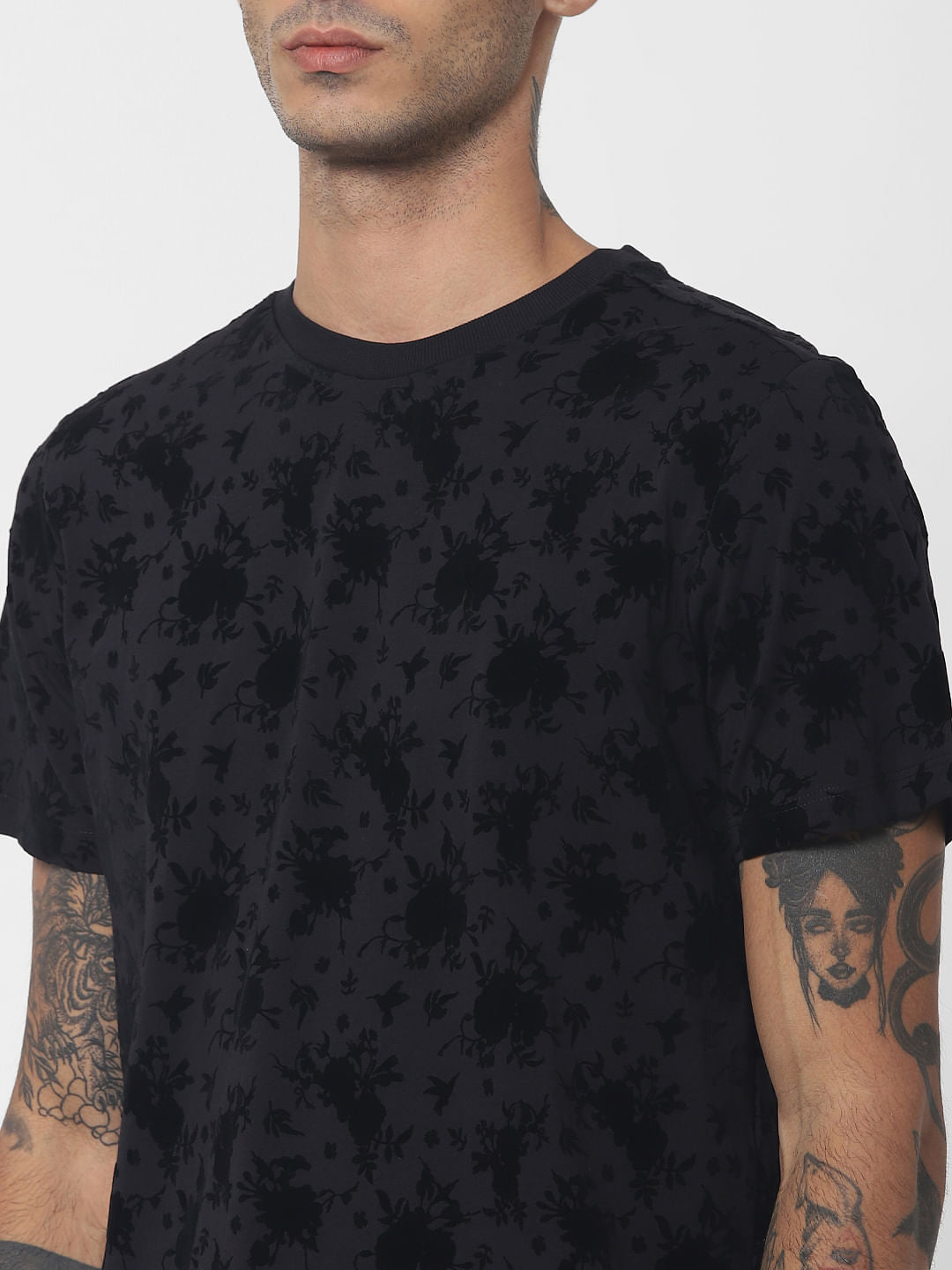 Black Printed Crew Neck T-shirt
