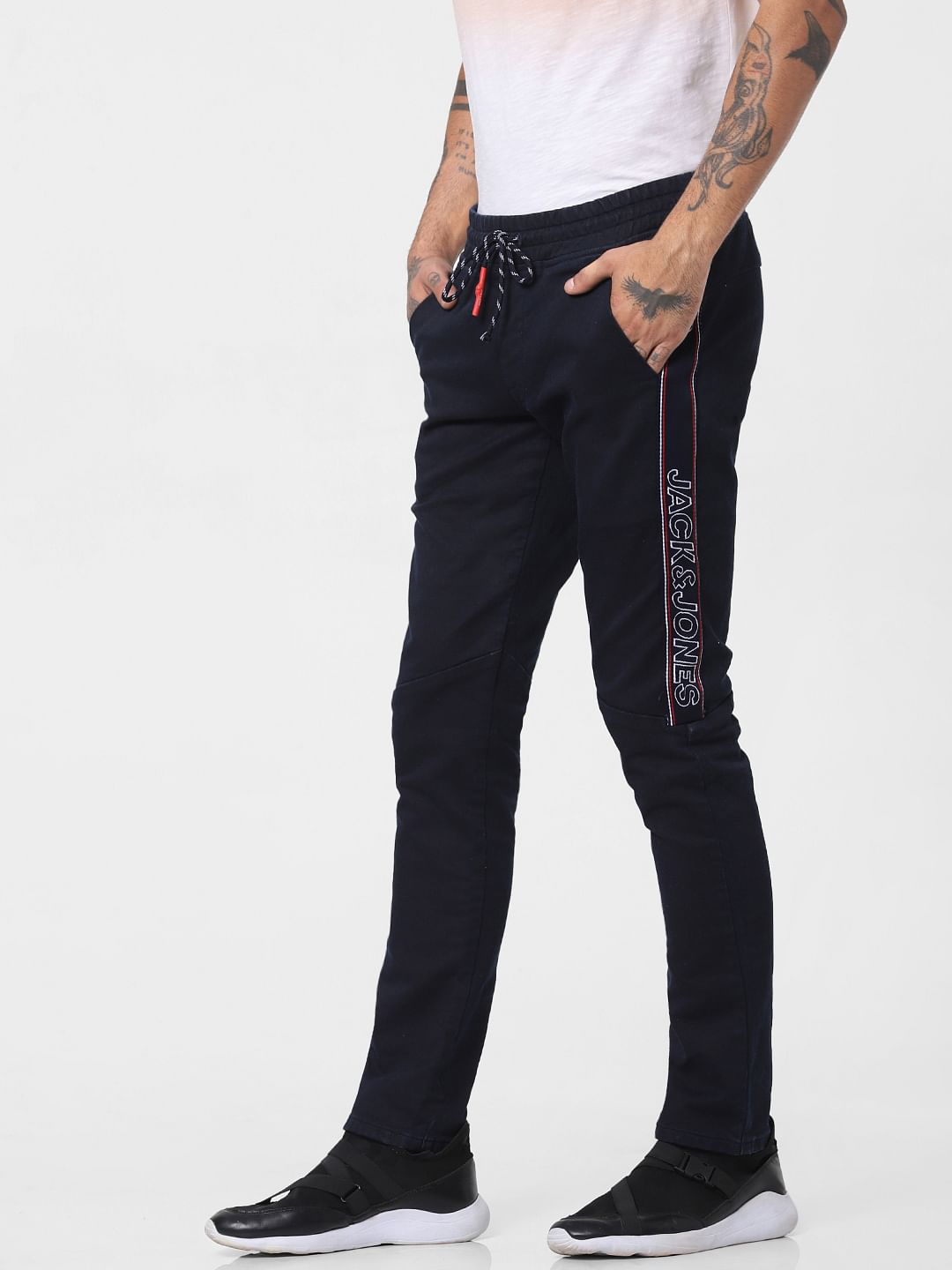 Black Low Rise Tape Detail Glenn Slim Jeans