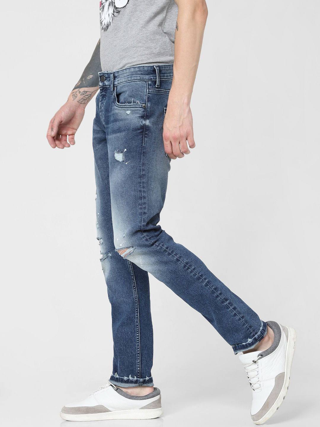 Blue Low Rise Distressed Glenn Slim Fit Jeans