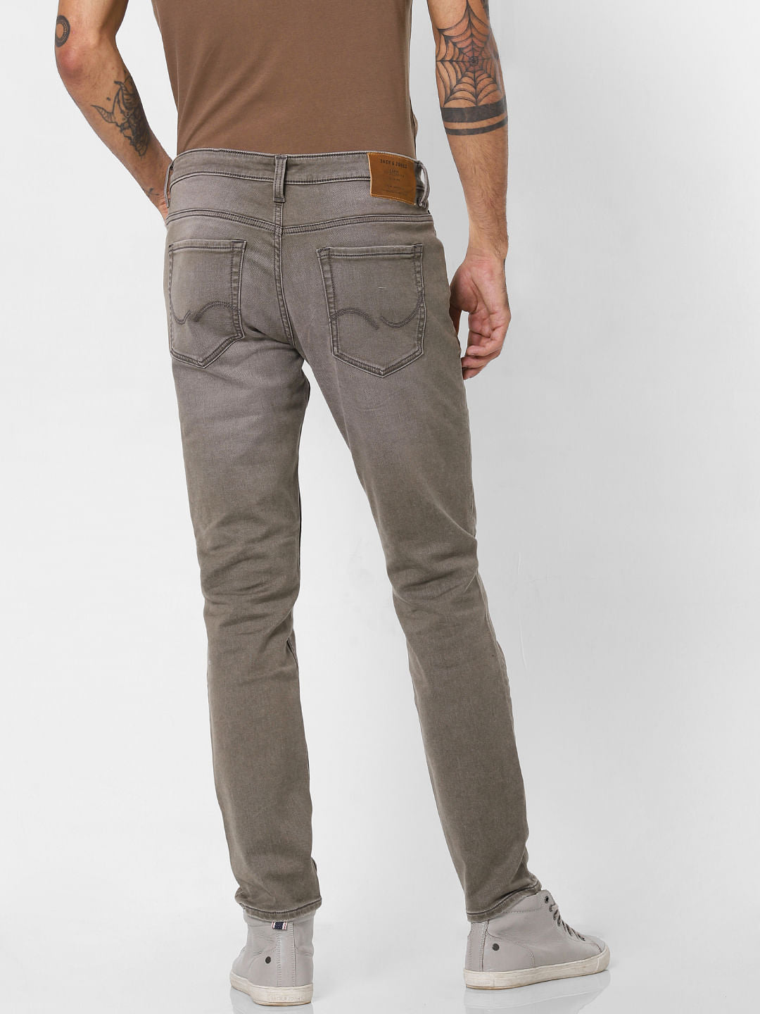 Taupe Low Rise Heavily Washed Slim Fit Jeans