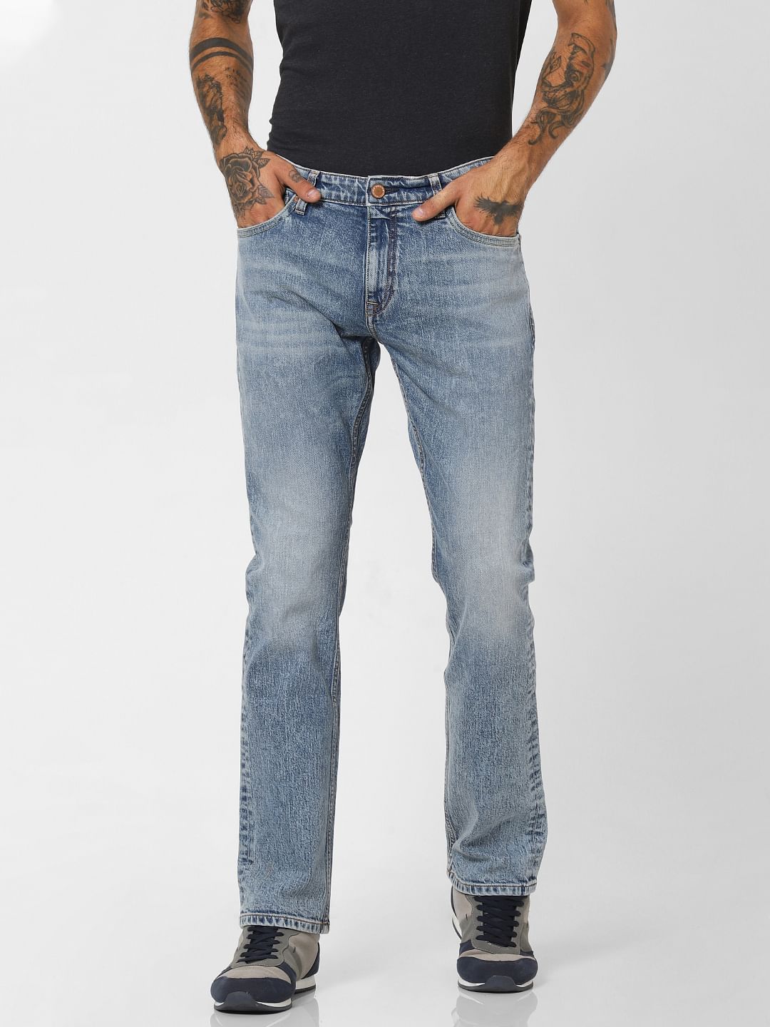 Light Blue Low Rise Washed Regular Fit Jeans