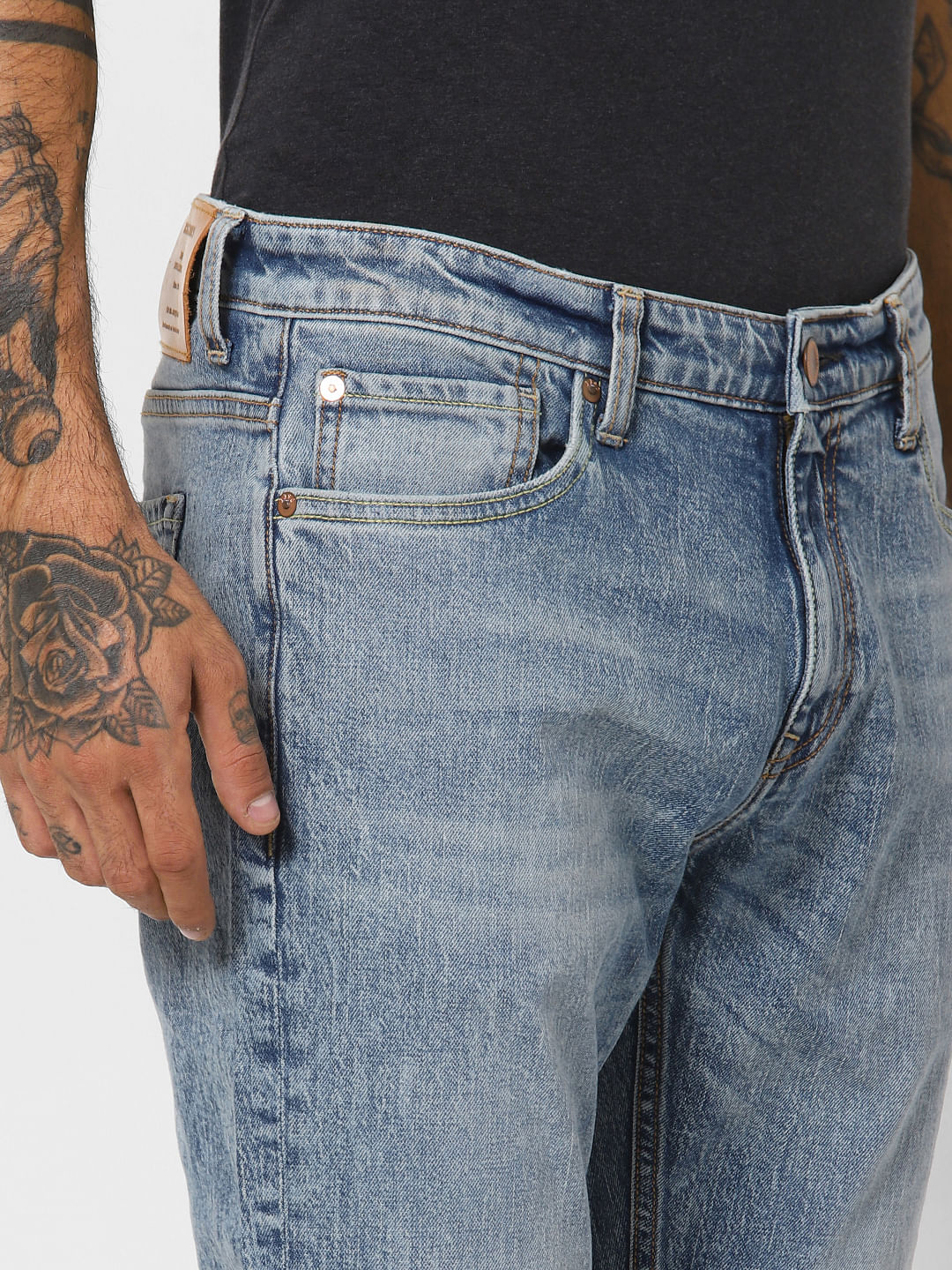 Light Blue Low Rise Washed Regular Fit Jeans