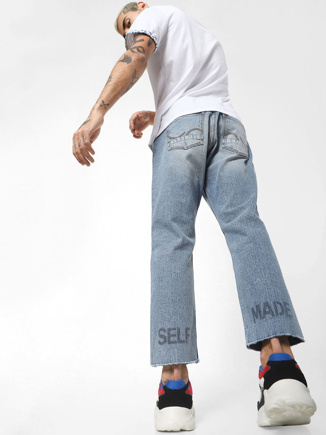 Blue Mid Rise Distressed Frank Anti Fit Jeans