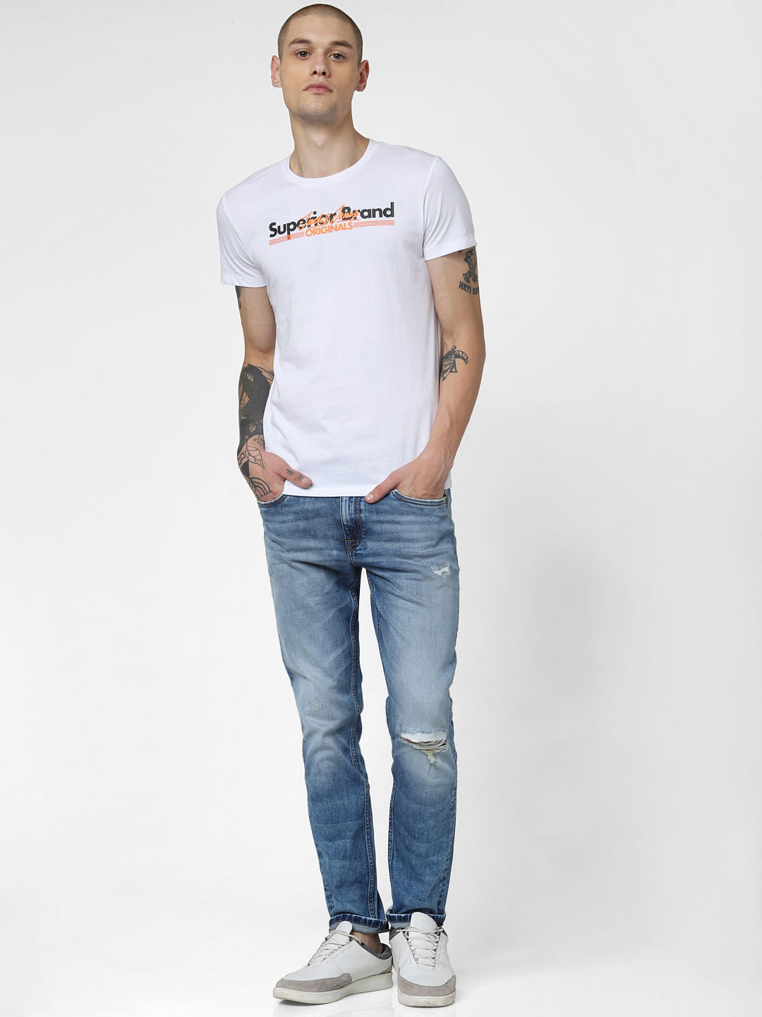 Light Blue Low Rise Knee Ripped Glenn Slim Jeans