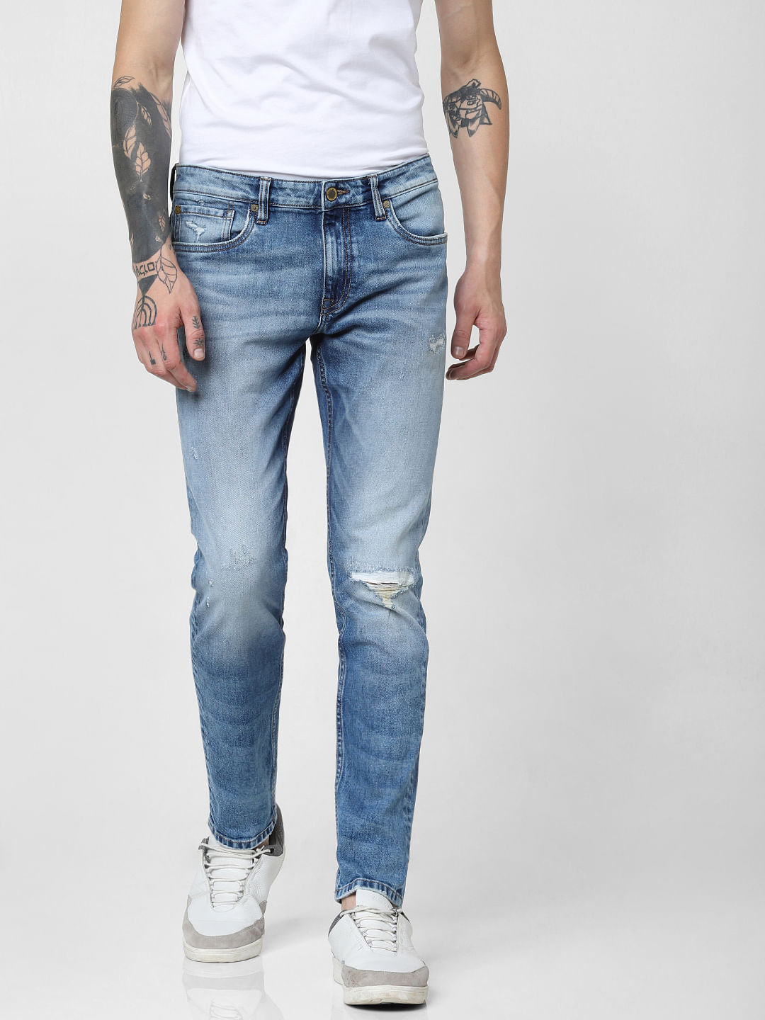 Light Blue Low Rise Knee Ripped Glenn Slim Jeans