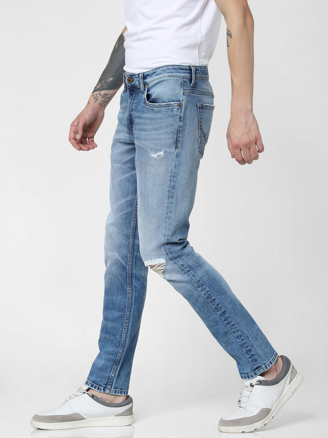Light Blue Low Rise Knee Ripped Glenn Slim Jeans