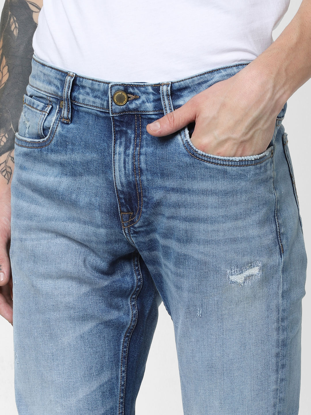 Light Blue Low Rise Knee Ripped Glenn Slim Jeans